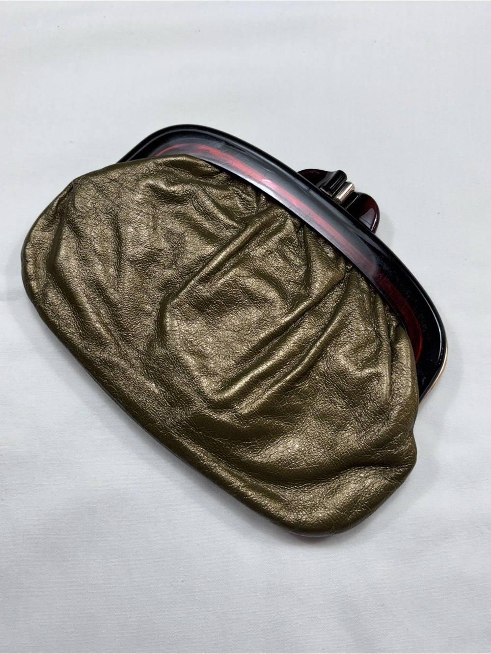 Vintage Italian Genuine Leather Metallic Gold Kiss-Lock Clutch Purse - Picture 2 of 16